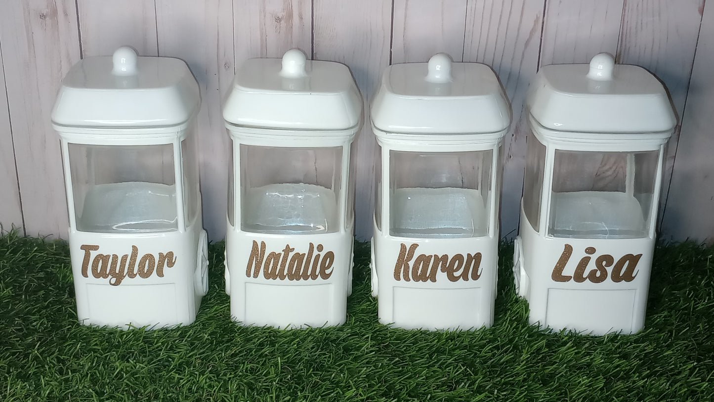 White Ceramic Popcorn Vendor Cart Candy Dish *With a name*