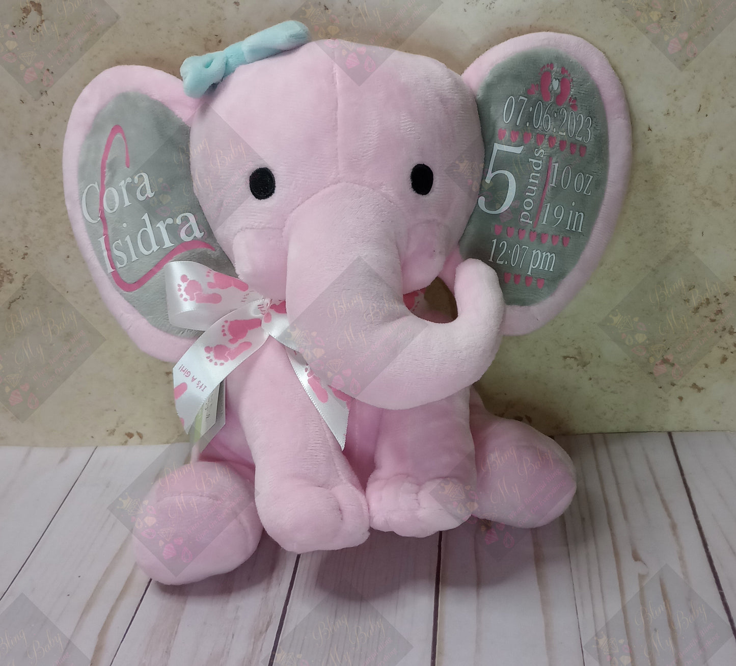 Pink Birth Stat Elephant